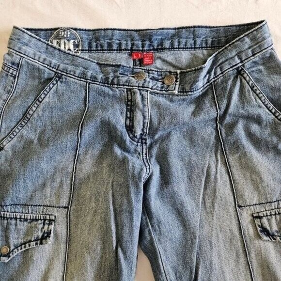 EDC by Esprit Jeans Women Youth US 9 Faded Blue Cropped Faux Cargo Pockets Y2K - Picture 3 of 16